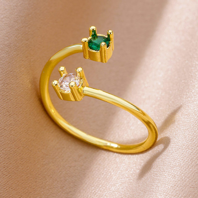 Golden Green & White Zirconia Ring