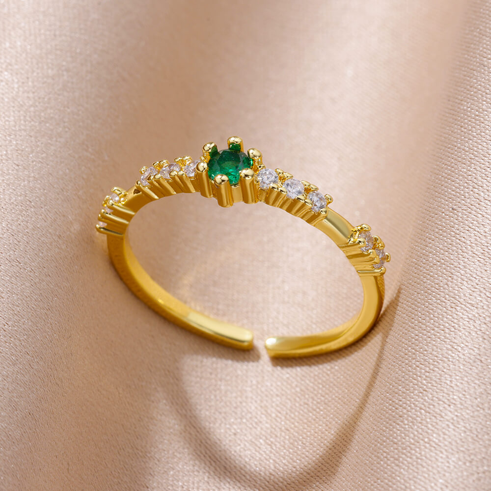 Golden Green Crystal Ring