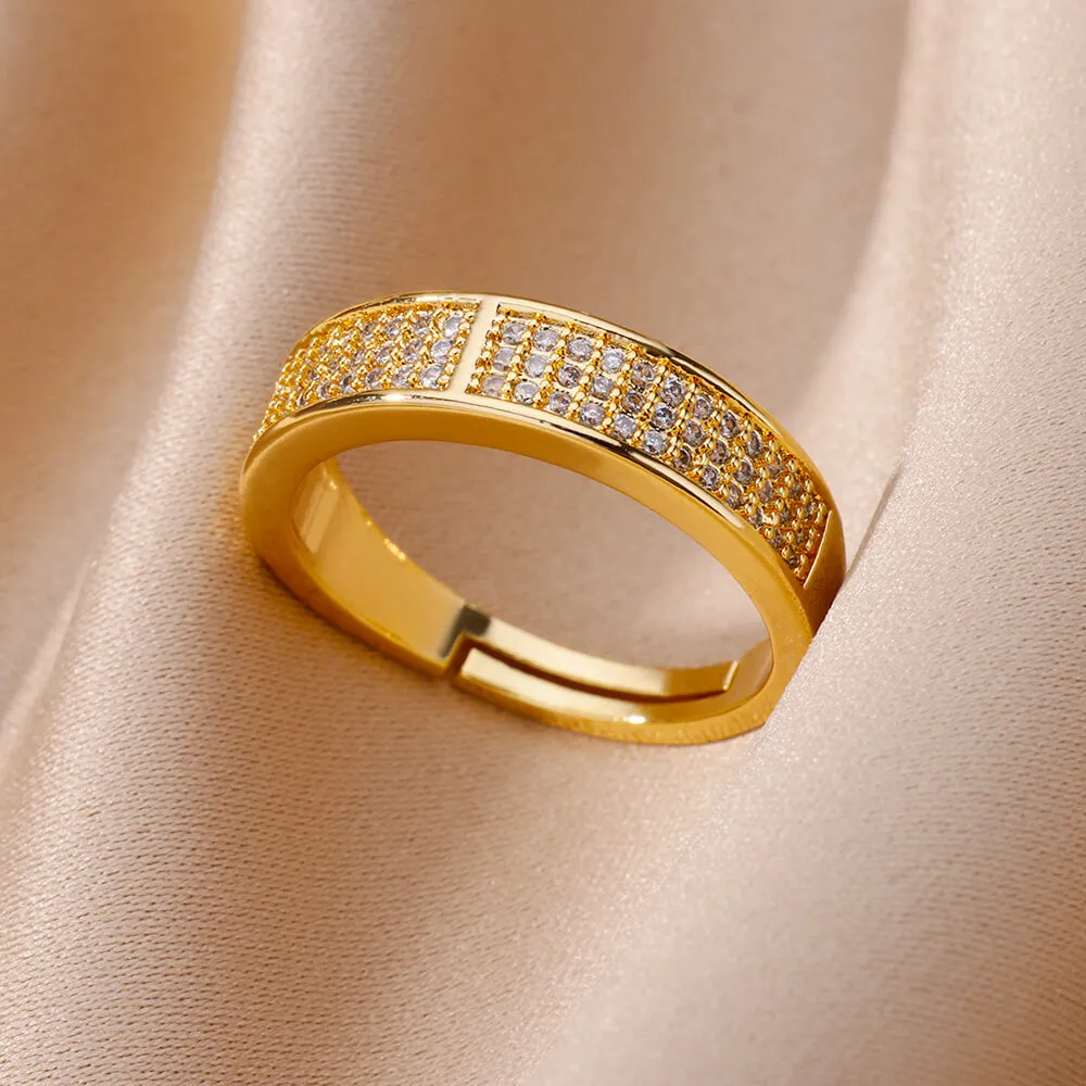 Golden Inlaid Zirconia Ring