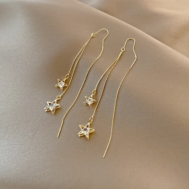 Golden Crystal Star Earrings