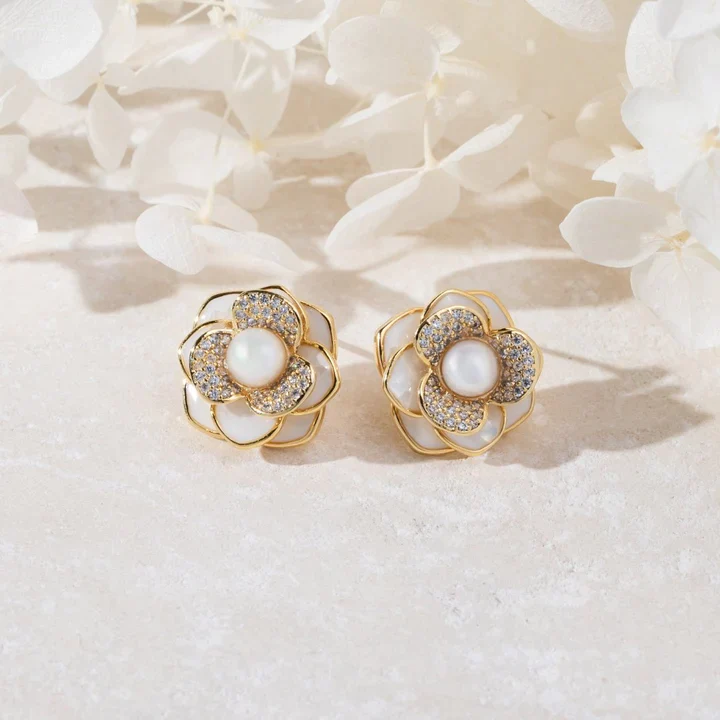 Elegant White Blossom Pearl Earrings