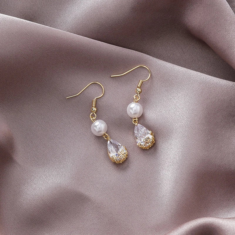 Elegant Pearl Crystal Drop Earrings