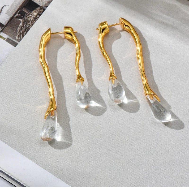 Elegant Golden Crystal Earrings