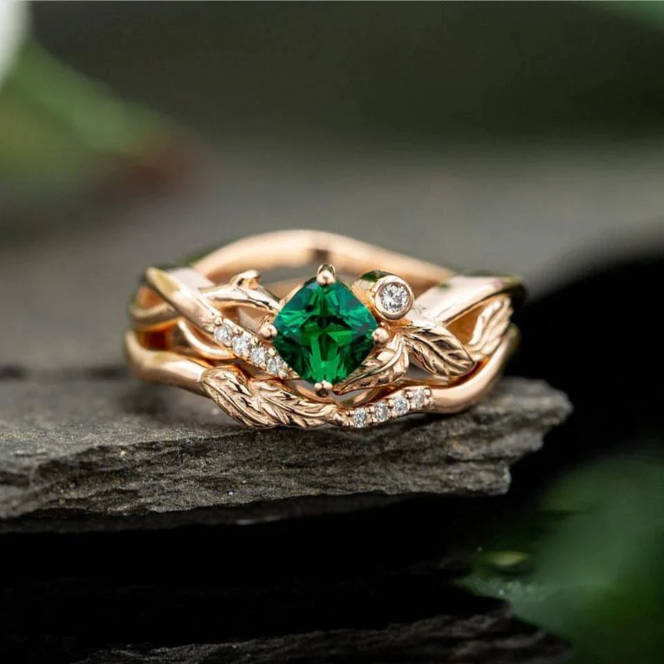 Elegant Golden Green Zirconia Ring