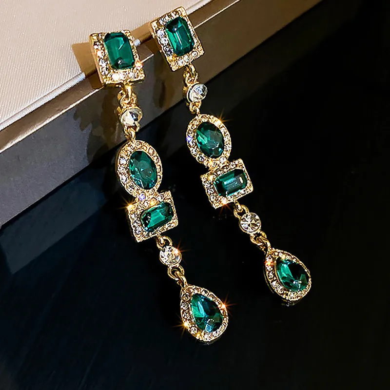 Elegant Green Crystal Dangling Earrings