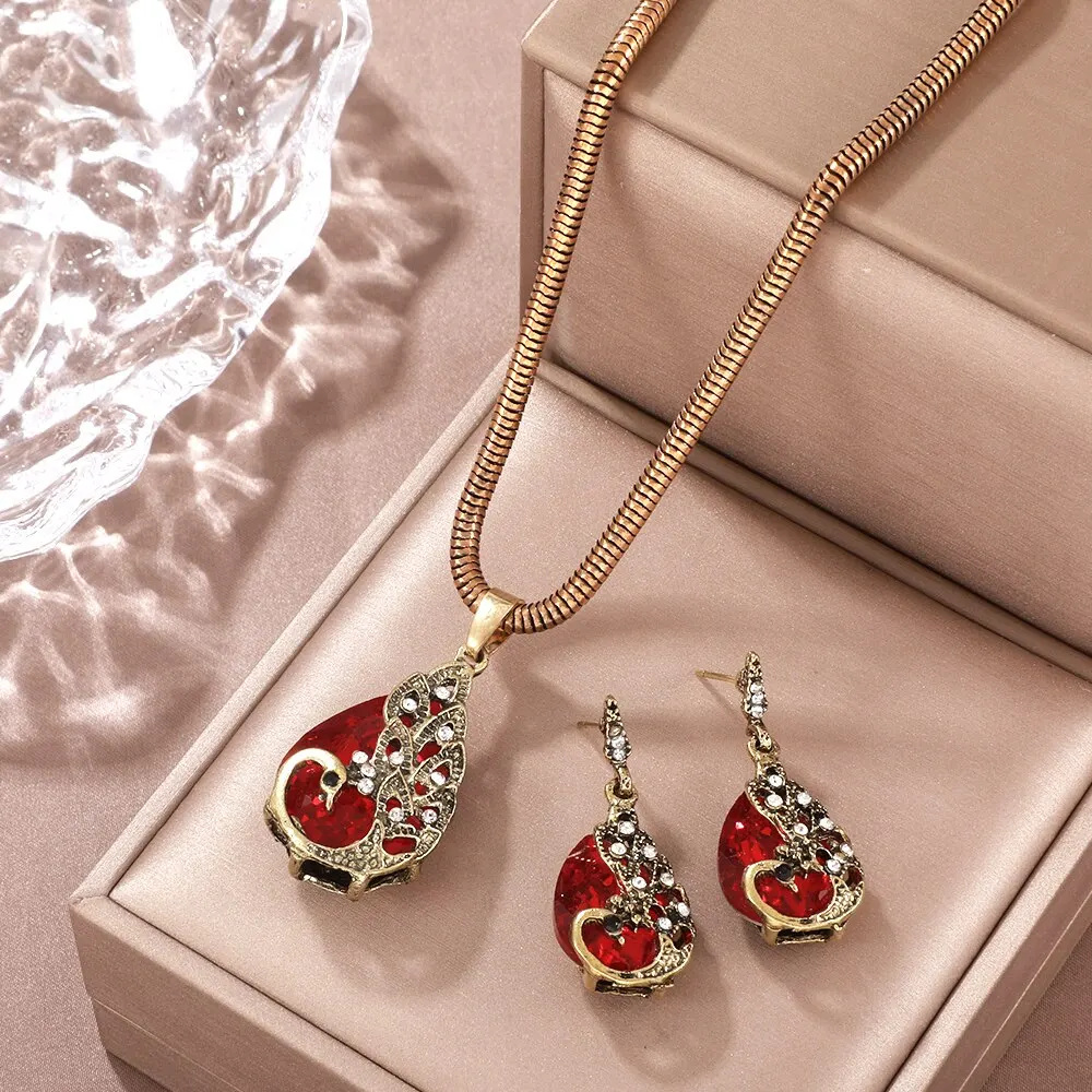 Elegant Red Crystal Drop Set