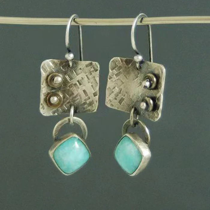 Vintage Turquoise Stone Square Earrings