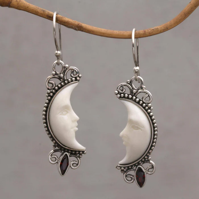 Vintage Moon Face Silver Earrings