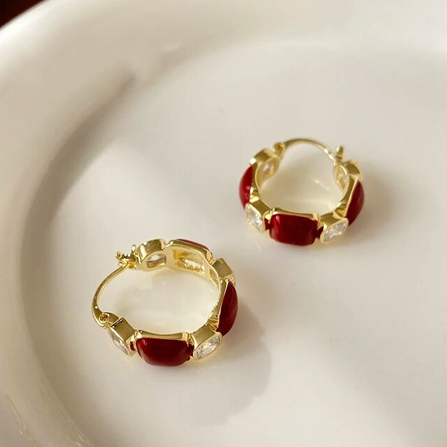 Elegant Red Stone Golden Earrings