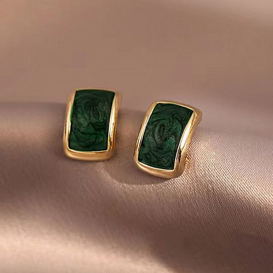 Elegant Green Painted Golden Earrings