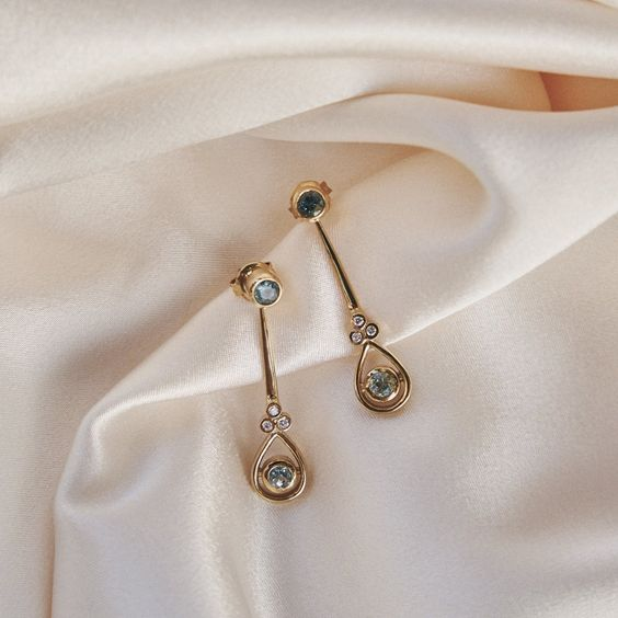 Elegant Golden Blue Zirconia Earrings