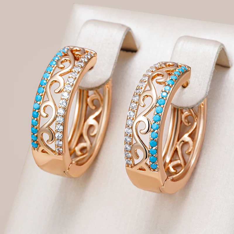 Elegant Blue Inlaid Stones Bright Earrings