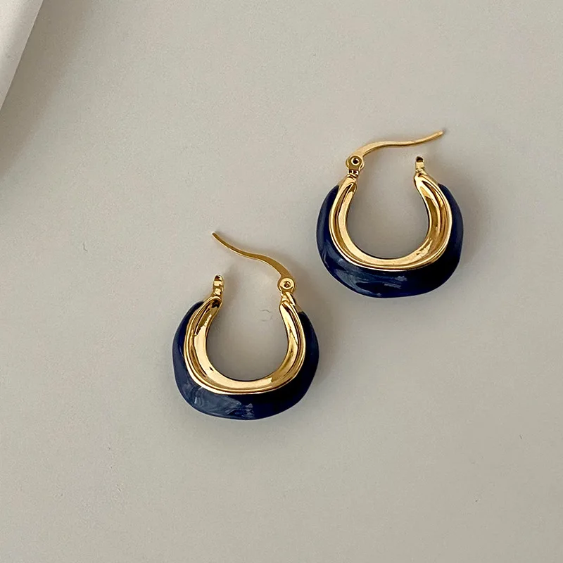 Elegant Dark Blue Golden Earrings