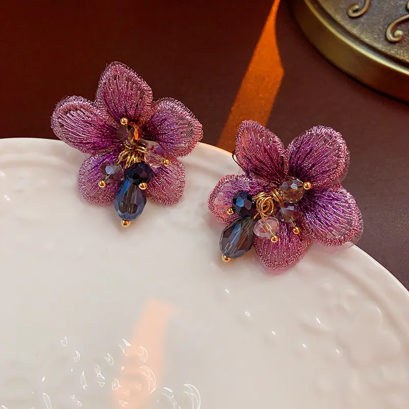 Elegant Bright Purple Flower Earrings