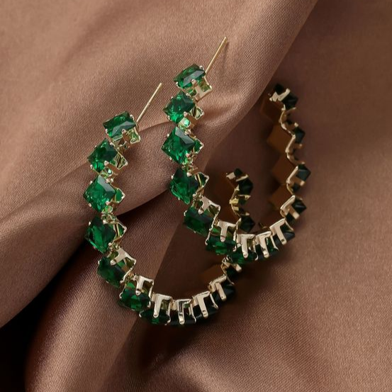 Green Crystal Hoop Earrings