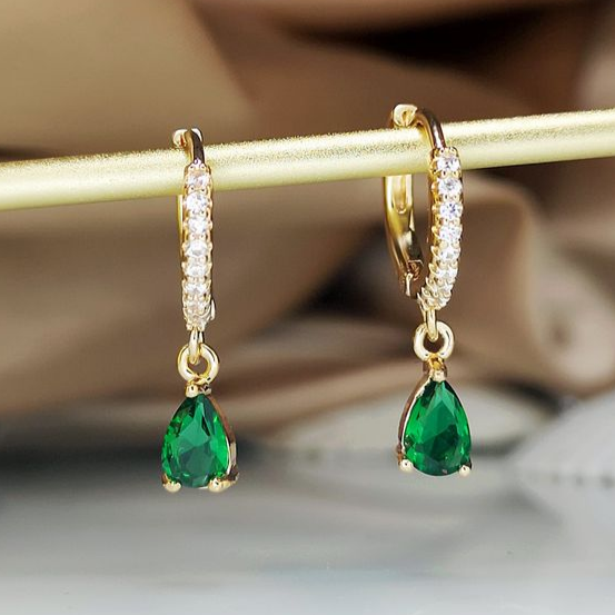 Green Zirconia Golden Bright Earrings