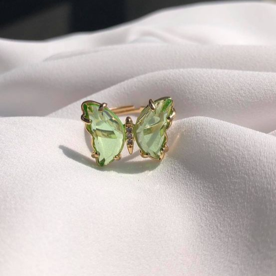 Green Crystal Butterfly Ring