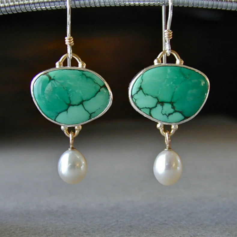 Vintage Turquoise Stone Pearl Earrings