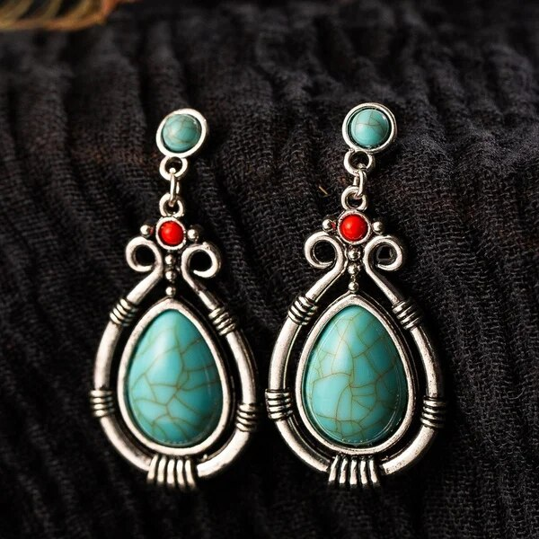 Vintage Turquoise Hollow Drop Earrings