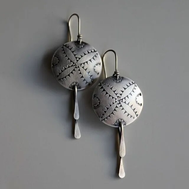 Vintage Dangling Shield Silver Earrings