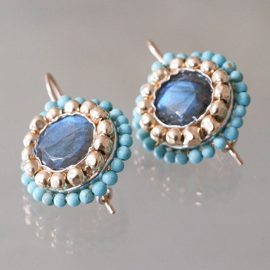 Vintage Blue Inlaid Stones Earrings