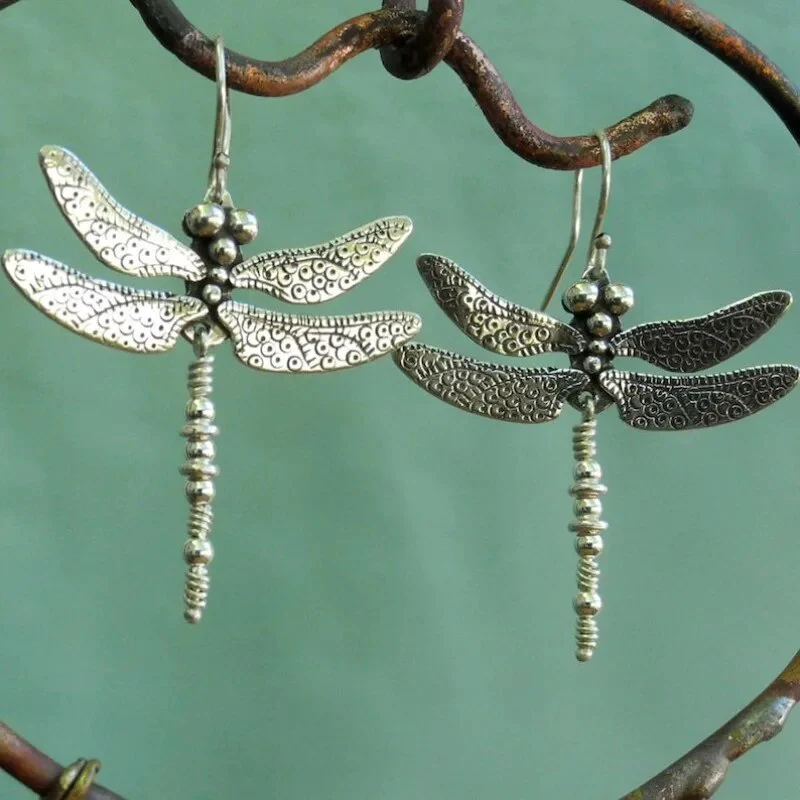 Vintage Dragonfly Silver Earrings