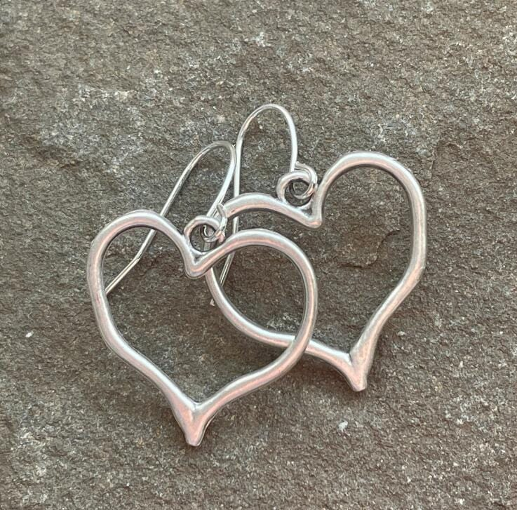 Vintage Silver Hollow Heart Earrings