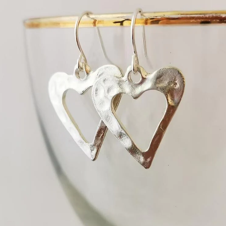 Vintage Silver Hollow Heart Earrings