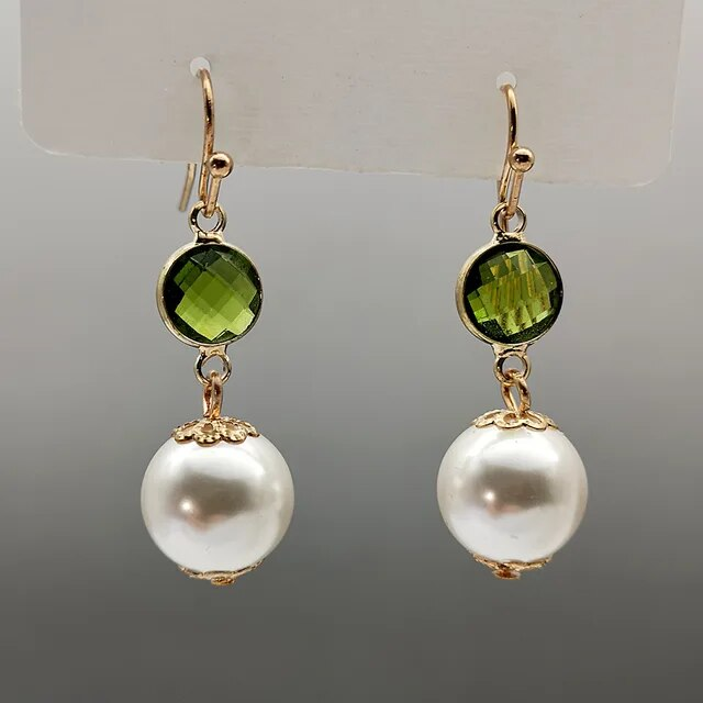 Vintage Olive Crystal Pearl Earrings