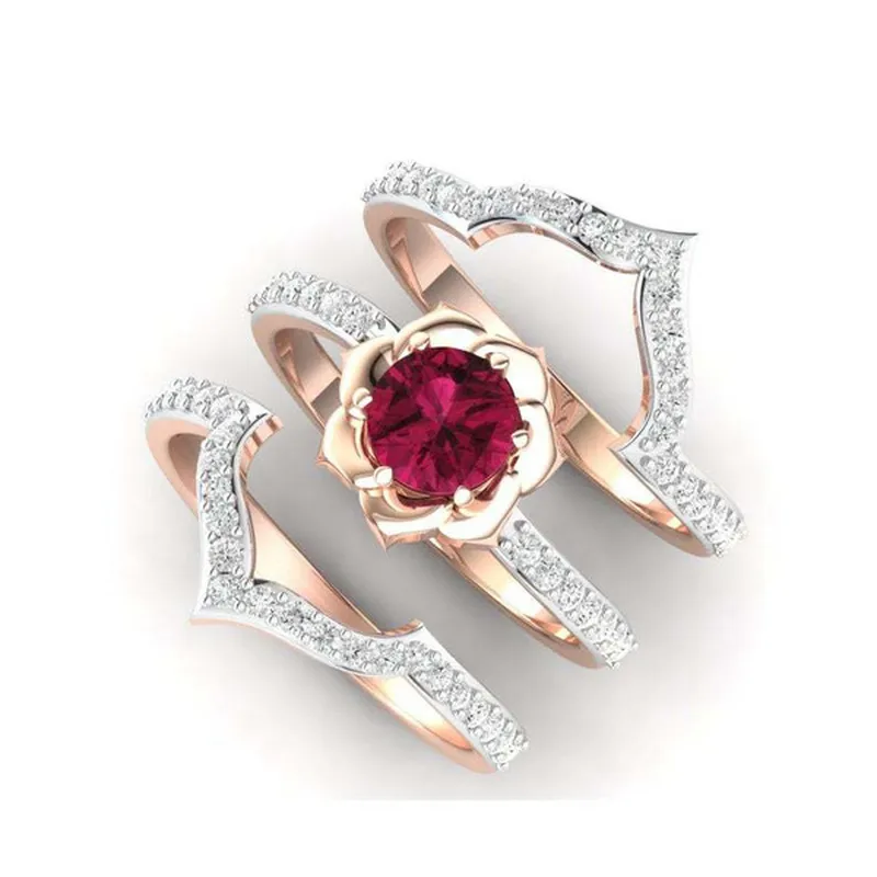 Vintage Zirconia Red Crystal Ring Set