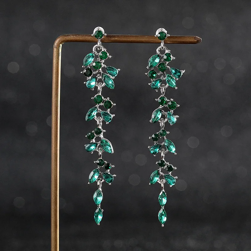 Vintage Green Crystal Dangling Earrings