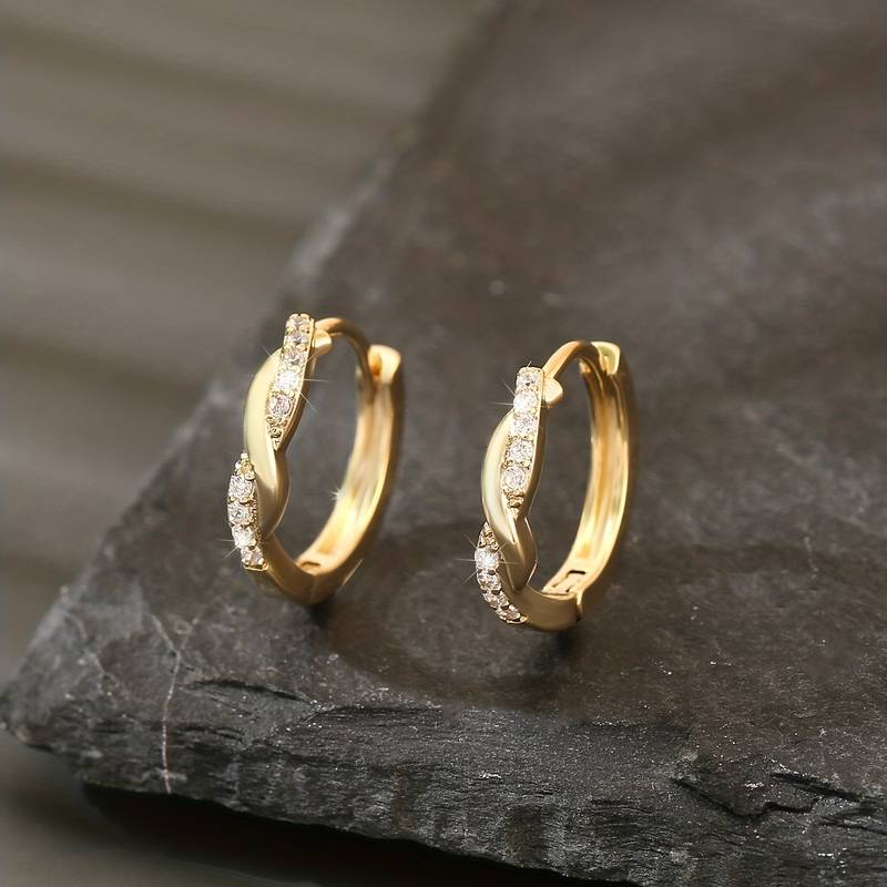 Elegant Golden Braided Zirconia Earrings