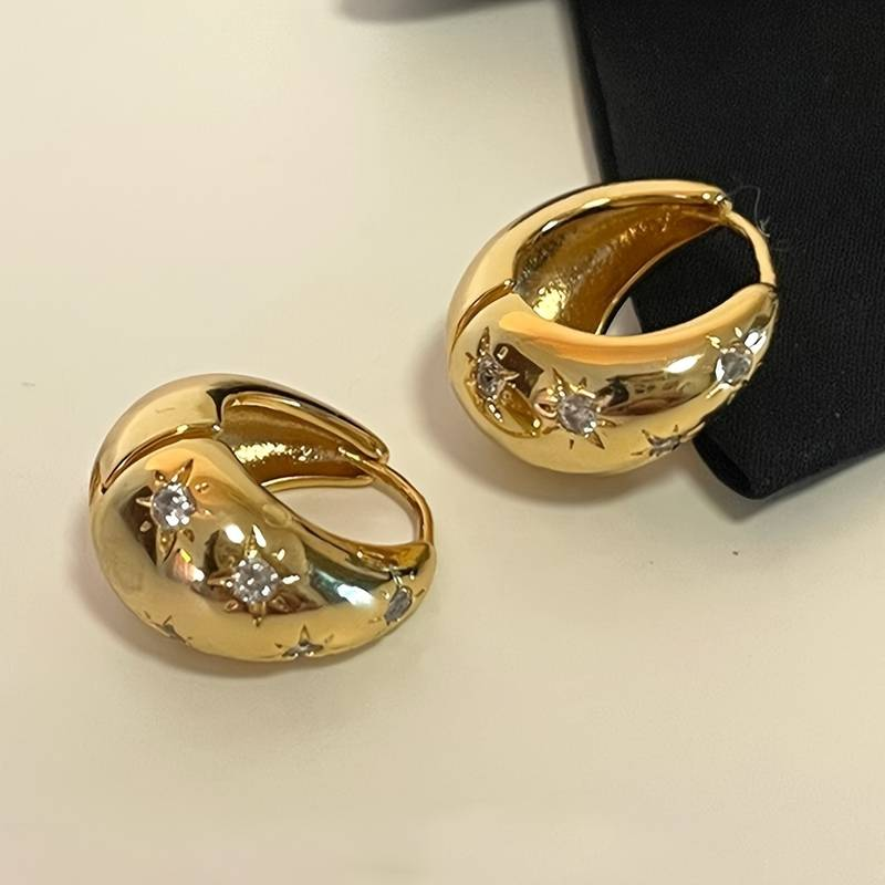 Elegant Inlaid Zirconia Golden Earrings