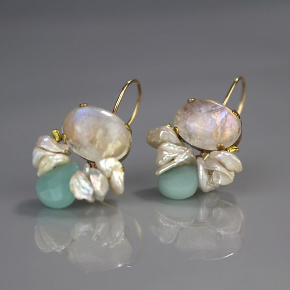 Vintage Turquoise Stone White Crystal Earrings